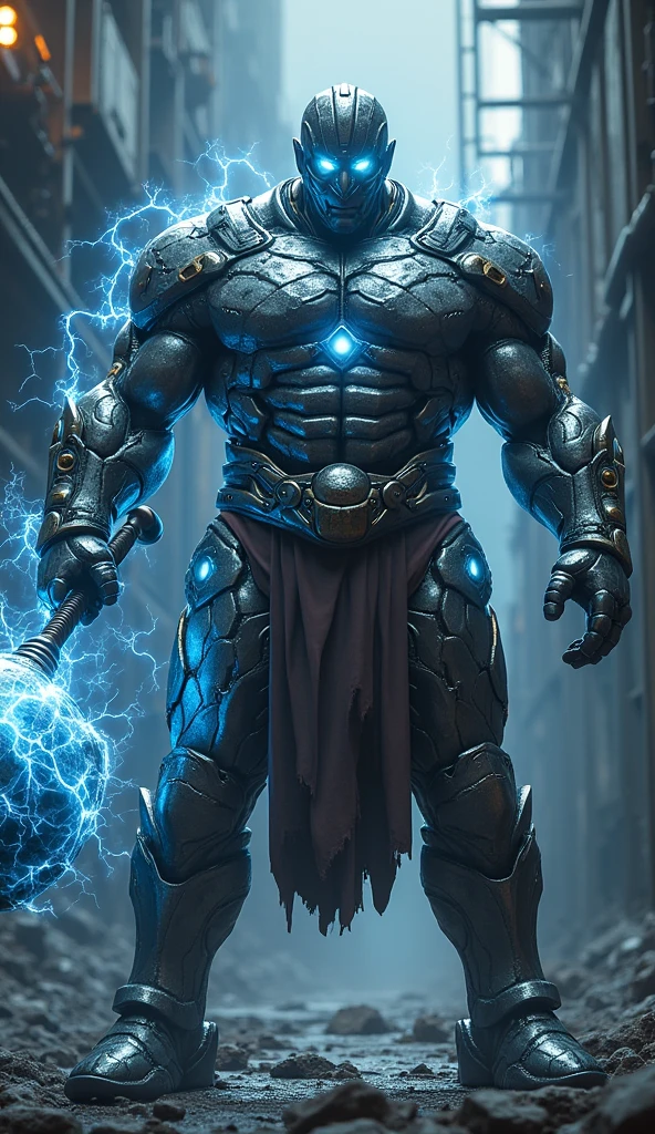 A warrior clad in armor that appears to be made of various metals, all held together by magnetic forces. His weapon is a massive hammer that crackles with magnetic energy, and his eyes glow with an intense, electric blue light.
    - **Powers**: He can manipulate magnetic fields, attracting or repelling metal objects at will. He can disarm enemies by pulling their weapons away, or crush them under the weight of metal debris. He can also create powerful electromagnetic pulses to disable technology.



