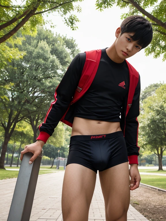  teenagers , very young , light-skin , wearing an dark red sexy underwear, tmasterpiece，k hd，the feet，Transparent sports vest，semi transparent，black long socks，The barefoot , red colour , handsome and cute , extreme cute boy , white skin , dark red underwear boxers shorts , extremely tall and cute boy ,oppa model , handsome model , full body , dark red boxers underwears short shorts , black socks , white light-skin , Chinese model , young boy , white skin , handsome and extremely cute , red boxers underwear shorts , long black socks , handsome model , at the park , jogging , model oppa , long legs , jogging , running , high knee black socks ,black  long socks , stand up , extremely tall , extremely high , red underwears , red sports underwear , long black socks , clean and white legs , Chinese model , extremely long legs , looking at the camera , clean and white thigh , heavy bulge , kid face , baby face , wearing jacket , red underwears boxers , light and white skin , Chinese model , strike a pose , sexy pose , flexing pose , show off his handsome pose , size different , height different , tallest boy in the world , height comparison with other boy , tartaglia genshin , tartaglia , genshin impact , tartaglia ajax