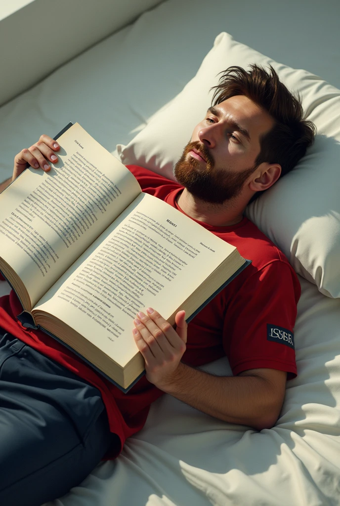 messi is lying up a huge huge big book