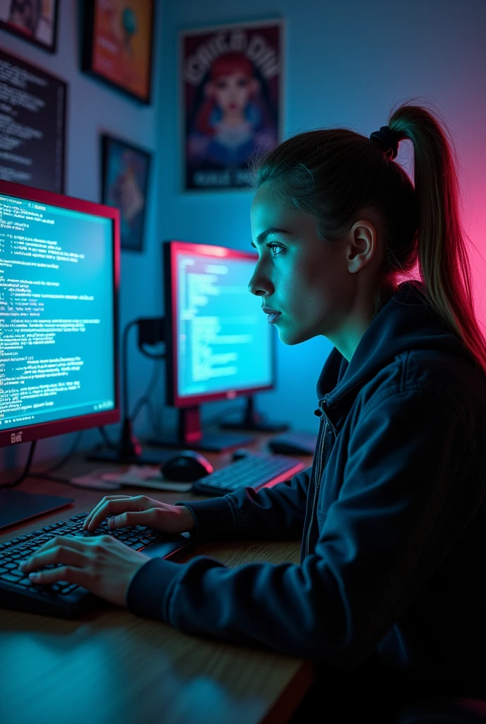 Create a video of a girl which is hacking nasa
In the room 
