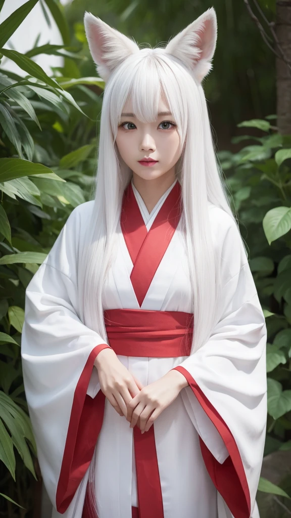 White Demon Fox、Nine-tailed Fox、Japanese women、kimono、Fair skin、Red lines on face、8K、I have long hair