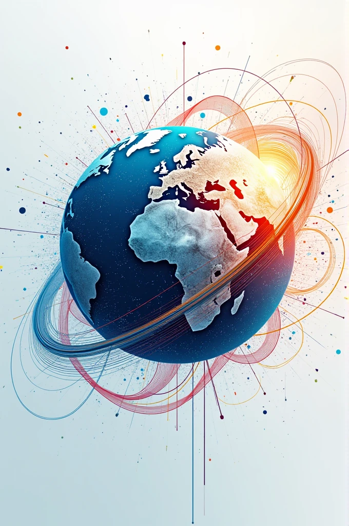 Creat a poster expressing the importance of media and information. Tip: A central image of a globe with swirling lines representing data and information flowing around it. The lines could be different colors to represent different types of media (news, social media, entertainment, etc.).
