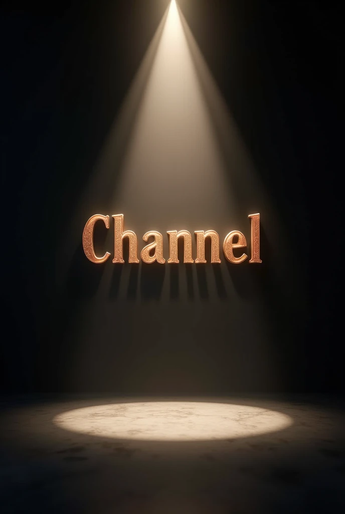 A spotlight shining on a stylized text logo, creating a dramatic and cinematic effect. The text could be the name of your channel, with a font that feels like Hollywood glamour.