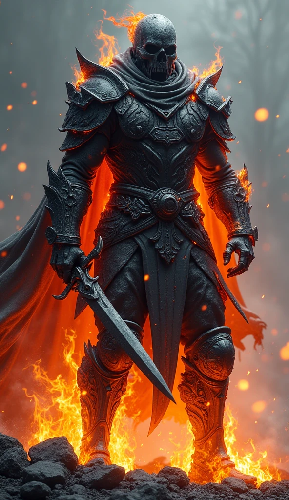 A warrior formed from the remains of a great fire, his body made of smoldering ash and embers. His armor appears charred and brittle, but is surprisingly resilient. His weapon is a blackened blade that leaves trails of ash in its wake.
- **Powers**: He can manipulate ash, creating clouds of choking soot to blind and suffocate his enemies. He can also ignite his ash into flames, creating explosive attacks, or harden it into solid weapons and armor.