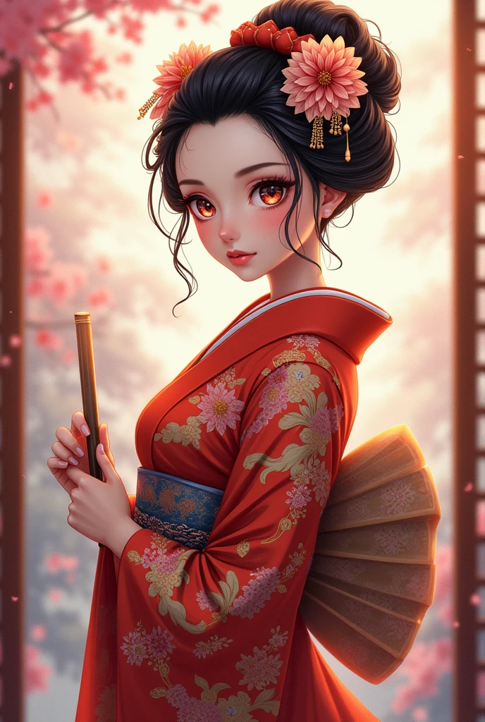 Create an anime version of geisha,whole body