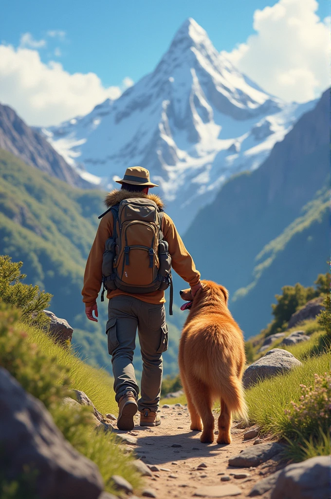 A dog with its owner in the Andes
