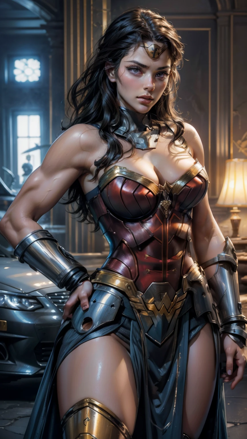 ((Chorando muito. Gritando muito.))  ((Your blouse is tattered, Your mesh is tattered, his uniform is tattered, seu traje esta esfarrapado, your clothes are tattered, his pantyhose are shredded and torn)) sem calcinha, no-bra. WONDER WOMAN SUPERHEROINE.  Uma garota loira finlandesa, pele oleosa, (shibari acorrentado:1.2), submissa, pendurada, Separate hands, up hands, bunda perfeita, costas arqueadas, ([Retrospectiva: olhar por cima do ombro: 15]:1.6), (tiro escuro:1.2), Caudas duplas, (detalhes intrincados:1.12), (detalhes intrincados, hiperdetalhados:1.15), HDR, masmorra, (in the nighttime:1.2), lareira, luz quente, dramatic light, cinematografic, (Closeup:1.2), slavery, BDSM, Masmorra BDSM, pervertido, Containment,  empatado, empatado, arms Contents, restrained hands, Body Fully Content, Content, empatado com correntes, tied up hands, cabelo loiro, boca aberta, leve sorriso, corar, Toga Himiko, roupa BDSM, dentes de vampiro, BDSM hardcore .