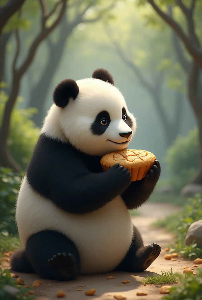 Panda kneeling giving honor for a bread different one