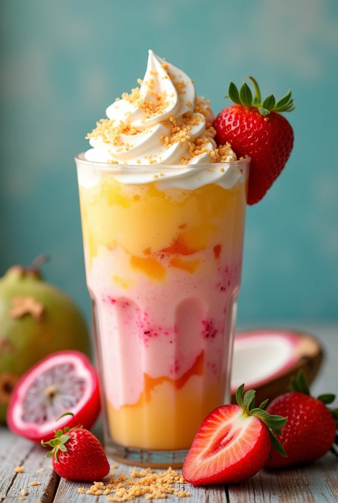 pitahaya frappe, strawberries, passion fruit, Greek yogurt, coconut water,
