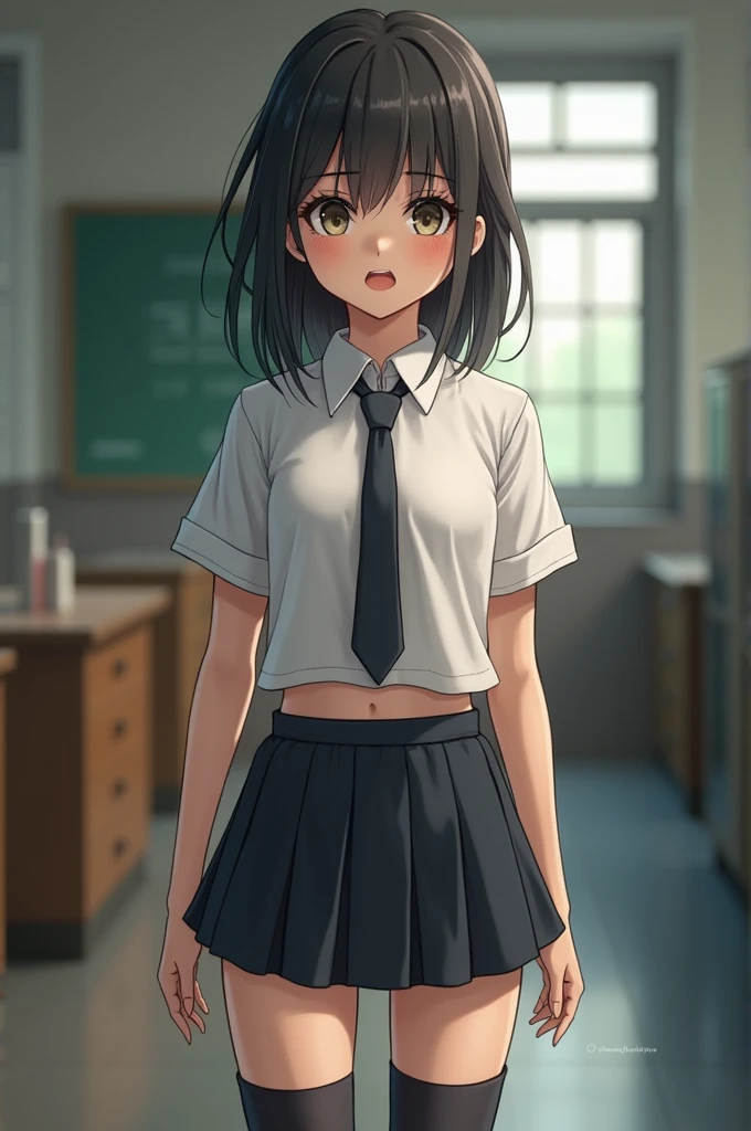 girl in school uniform without skirt