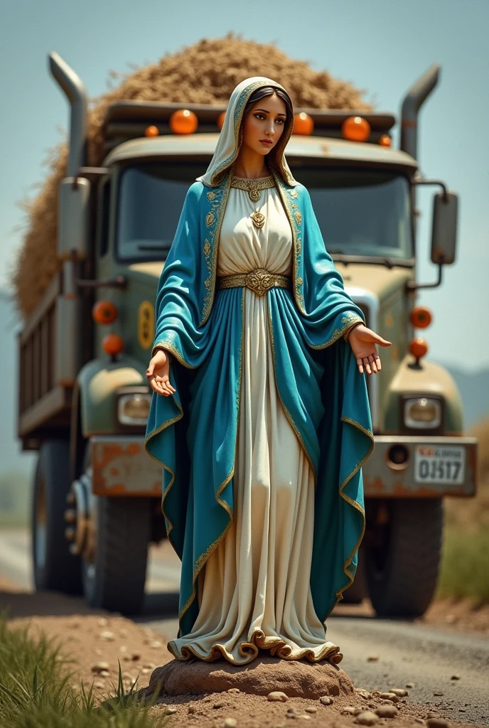 Our Lady of Aparecida and a loaded truck