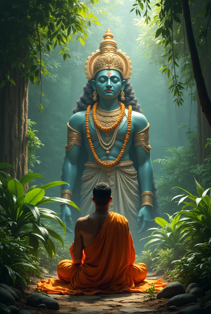 A man siting on jungle and pray lord jagannath