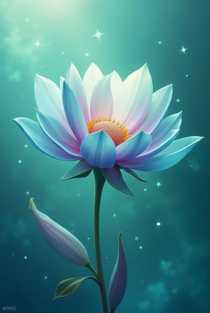 emerald flower open, cyan blue color with purple, beautiful, relaxante, BTS