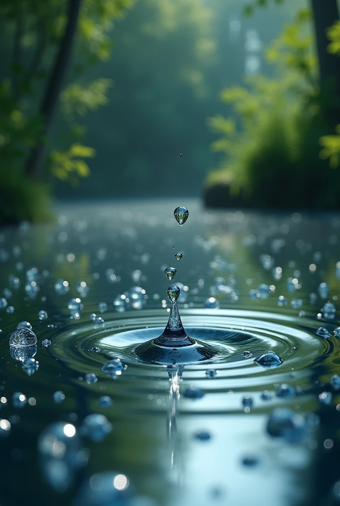 Small water drops on lake