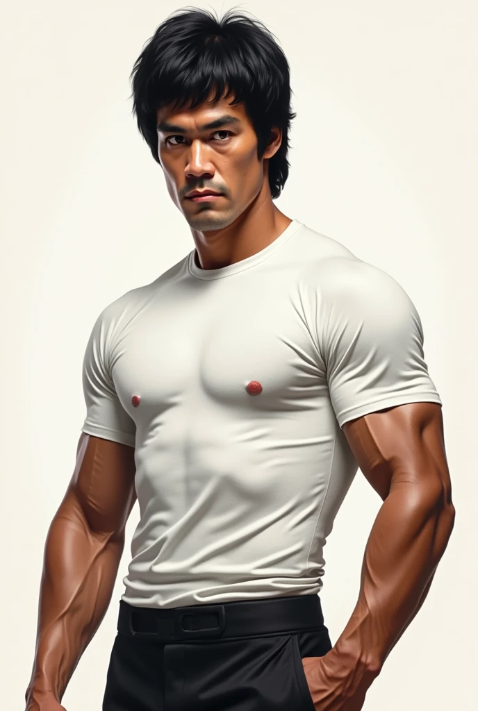 Bruce Lee with white tshirt
