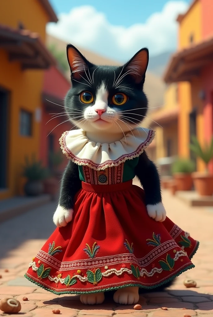 Tuxedo cat with Chilean Cueca dress