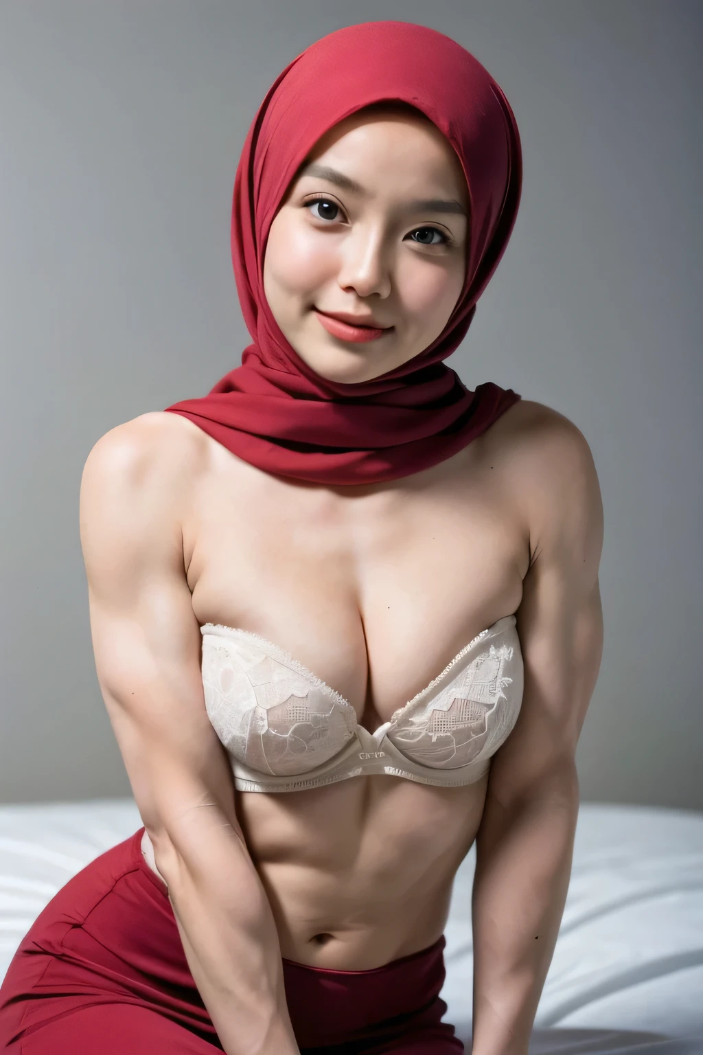 Transparent, ((SHORT HIJAB)), ((Small tits:1)), (dynamic photograph of a 18 year old Indonesian woman), (slim top, cotton panties), (straight non curly hair), (highly detailed face:1.4), (vascular muscles and abs:1.3), (background inside light, bright, private gym:1.1), (8k, uhd, dslr, high quality, cinematic lighting, bokeh), (dramatic, award winning photography, incredible masterpiece:1.3), (((sexy sultry stare at camera:0.8))), ((she is ready to dominate you:0.5)), ((beautiful feminine face)), add_detail:1, ((Colourful strapless floral pattern)), hello kitty