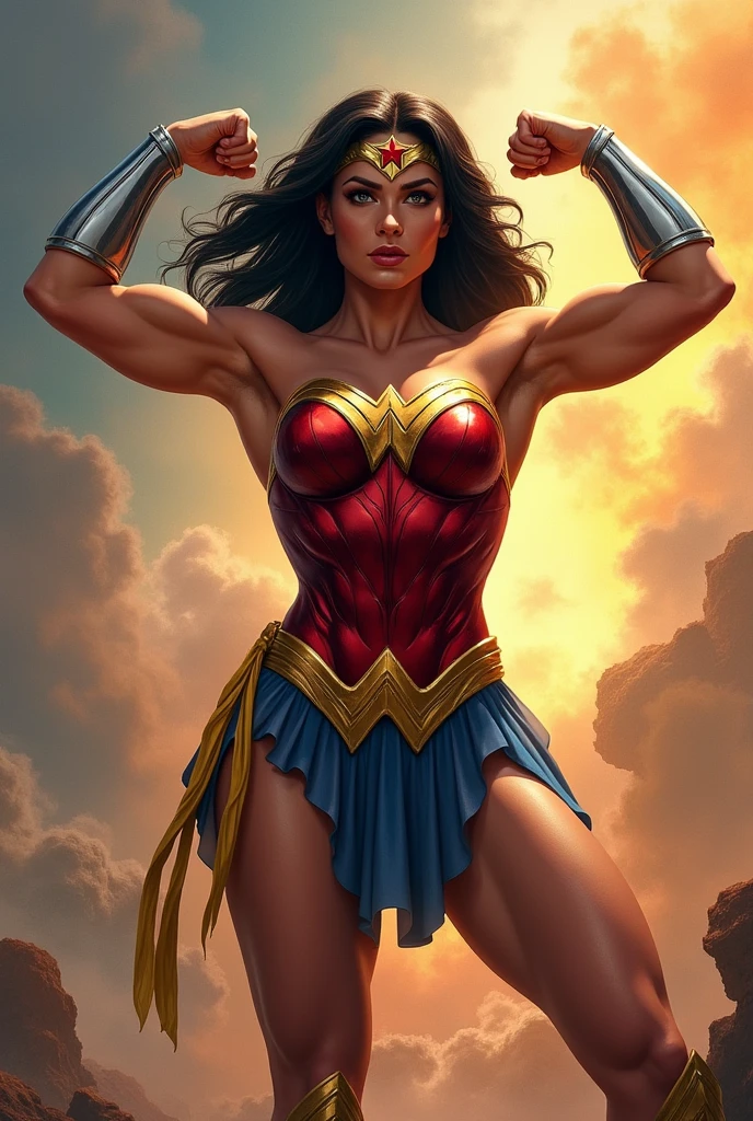 Wonder Woman doing double biceps