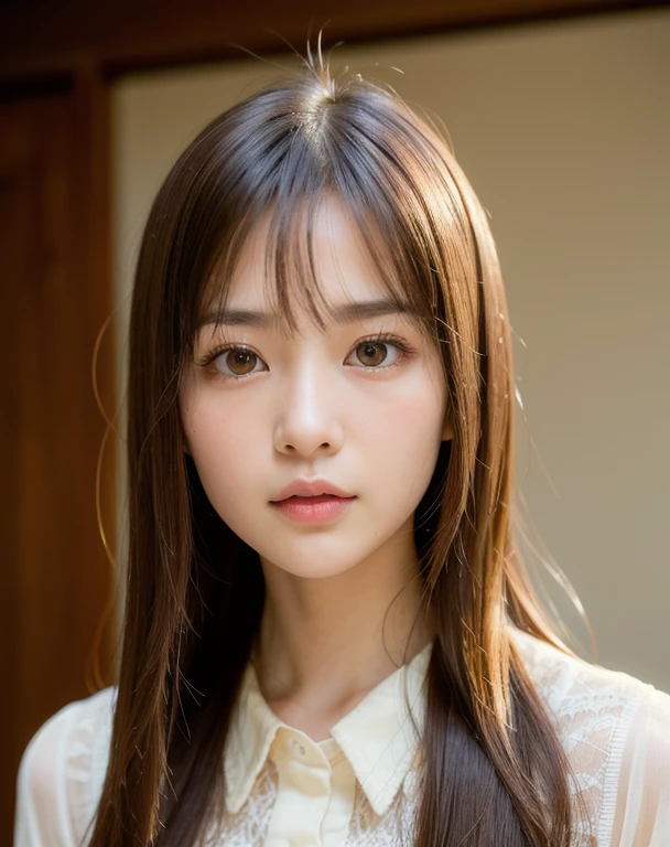 Highest quality, Face Focus, Soft Light, Ultra-high resolution, (Realistic:1.4), RAW Photos,
1 Japanese girl, alone, cute, (pupil, Light in your eyes), Beautiful face in every detail, (Small box),(High resolution detail of human skin texture),
(Long Hair),
indoor,
Damask Shirt Dress,
(Portraiture)