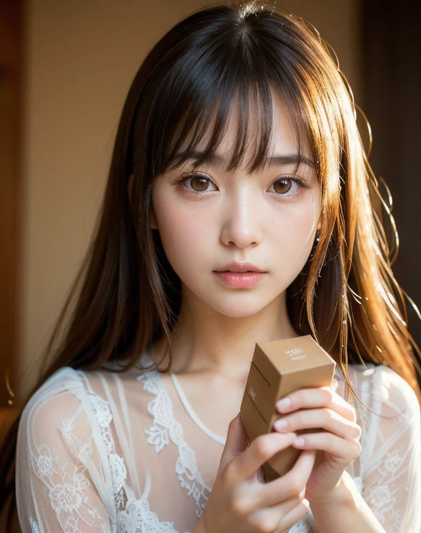 Highest quality, Face Focus, Soft Light, Ultra-high resolution, (Realistic:1.4), RAW Photos,
1 Japanese girl, alone, cute, (pupil, Light in your eyes),  Beautiful face in every detail, (Small box),(High resolution detail of human skin texture),
(Long Hair),
indoor,
Damask Shirt Dress,
(Portraiture)
