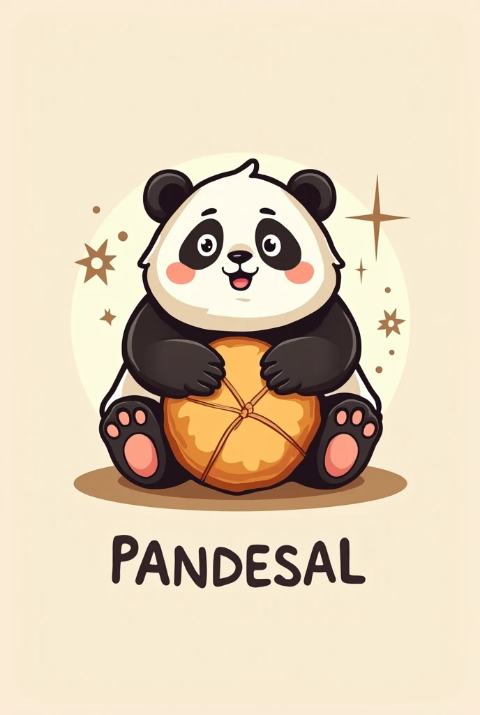 Pandesal bread shop Logo with a Panda worshipping the bread as basis different one
