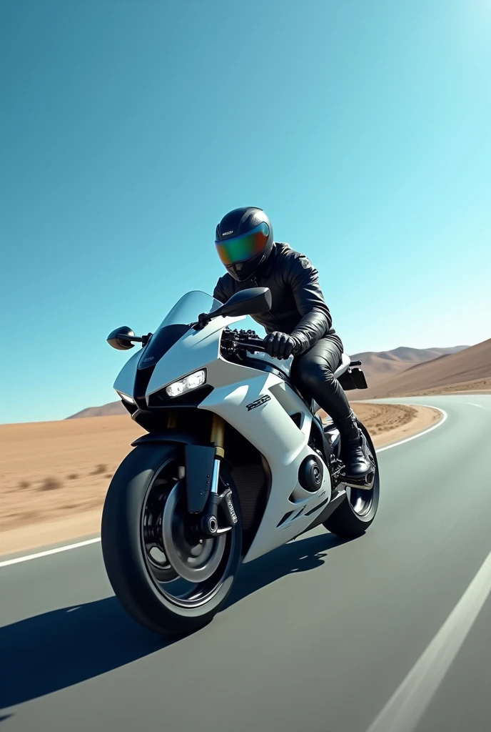 Men riding a super bike with blue sky and clear road