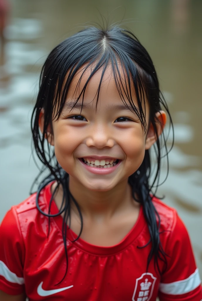 The girl wearing a red football shirt was wet with water but smiled sweetly
Masukan
Latihan berbicara bahasa Inggris
