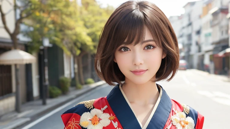 (8k, RAW Photos, Highest quality:1.2), (reality, reality的:1.4), (非常に詳細な8kwallpaper)、Sharp focus, Cinema Lighting, 細部までBeautiful Eyes, Asymmetrical bangs, Glowing Skin, Highly detailed skin ,High resolution, Attention to detail, Detailed hairstyle, Detailed beauty face, Hyper Real, Perfect limbs, Perfect ??????? ,1 Japanese girl,Famous idols of Japan, Perfect female body,smile,short eyelashes,double eyelid、Look straight here,Stand up straight and face me, whole body ,,look straight at me,Streets of Europe、Tabletop、wallpaper、reality的、Bright lighting、Professional Lighting、Face Light Smooth Lighting、Japanese women、Adult、Beautiful woman、action、gravure、Sexy、so beautiful、Beautiful Skin、Beautiful and detailed、Detailed face、slim、moderately、((short hair))、((Brunette Hair))、Brown eyes、Looking into the camera、Small Bust、Pretty face,, smile,, 超High resolution, Backlight,whole body、Accurate 5 fingers, software , Bony body, Japanese women, One person, Perfect body, 超Detailed face, Detailed lips, Beautiful Eyes, double eyelid, Light brown hair, Asymmetrical hair, Asymmetrical bangs, Messy Hair,(High-quality kimonos in vibrant colors:1.3), (Gorgeous embroidered kimono:1.3)、Shooting with a wide-angle lens、Portrait
