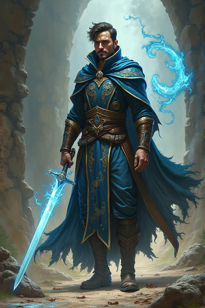 Create a character that uses magic and swords 2d man