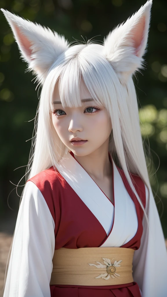 White Demon Fox、Nine-tailed Fox、Japanese women、kimono、Fair skin、Red lines on face、8k、I have long hair、High-resolution model、Ultra high definition, Textured skin,
