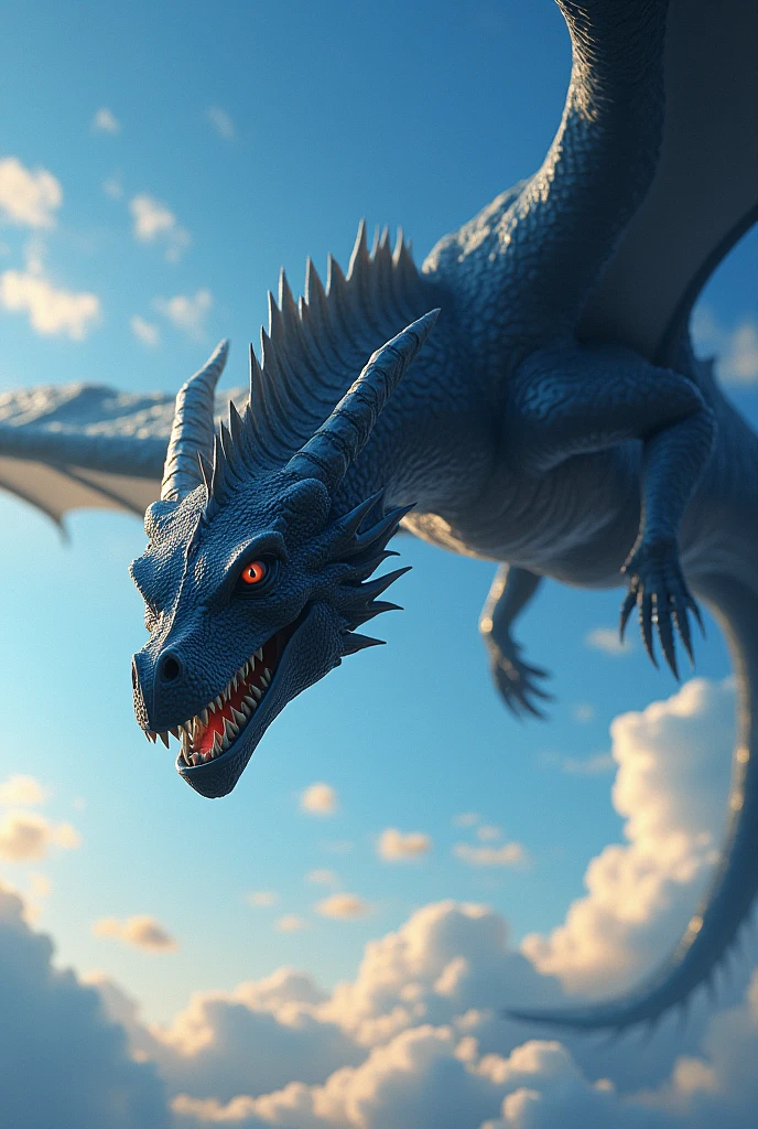 Black dragon in blue sky light 

