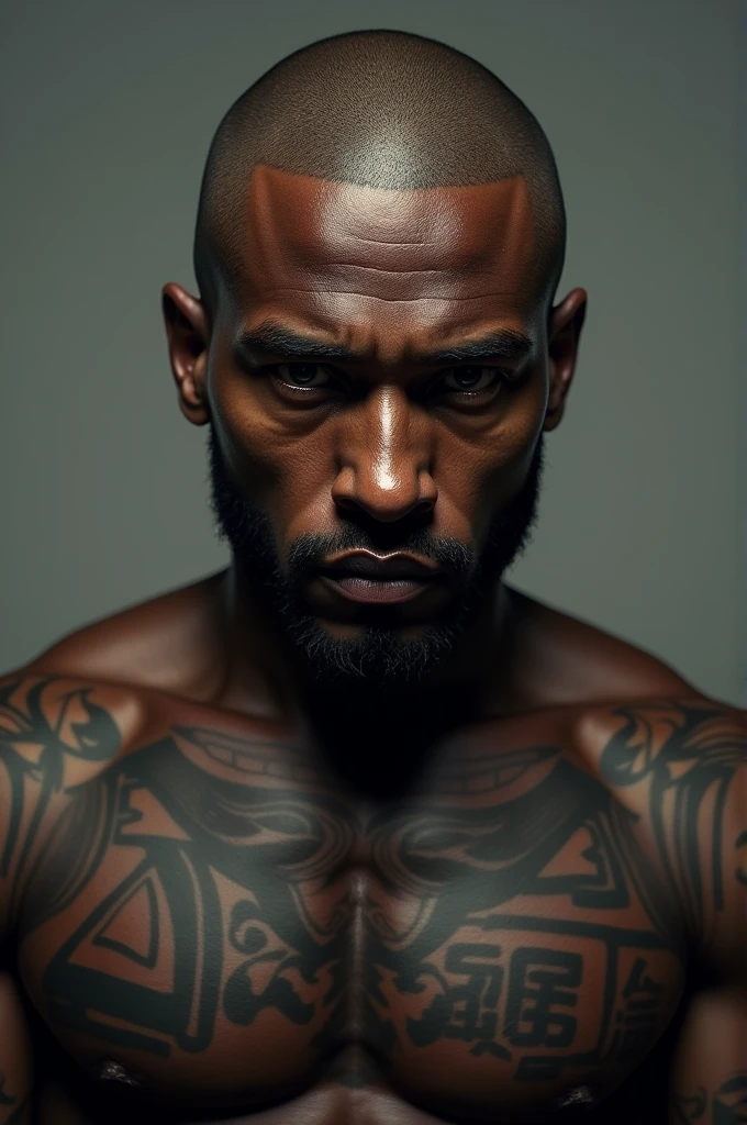 dark skin guy with tattoos head short