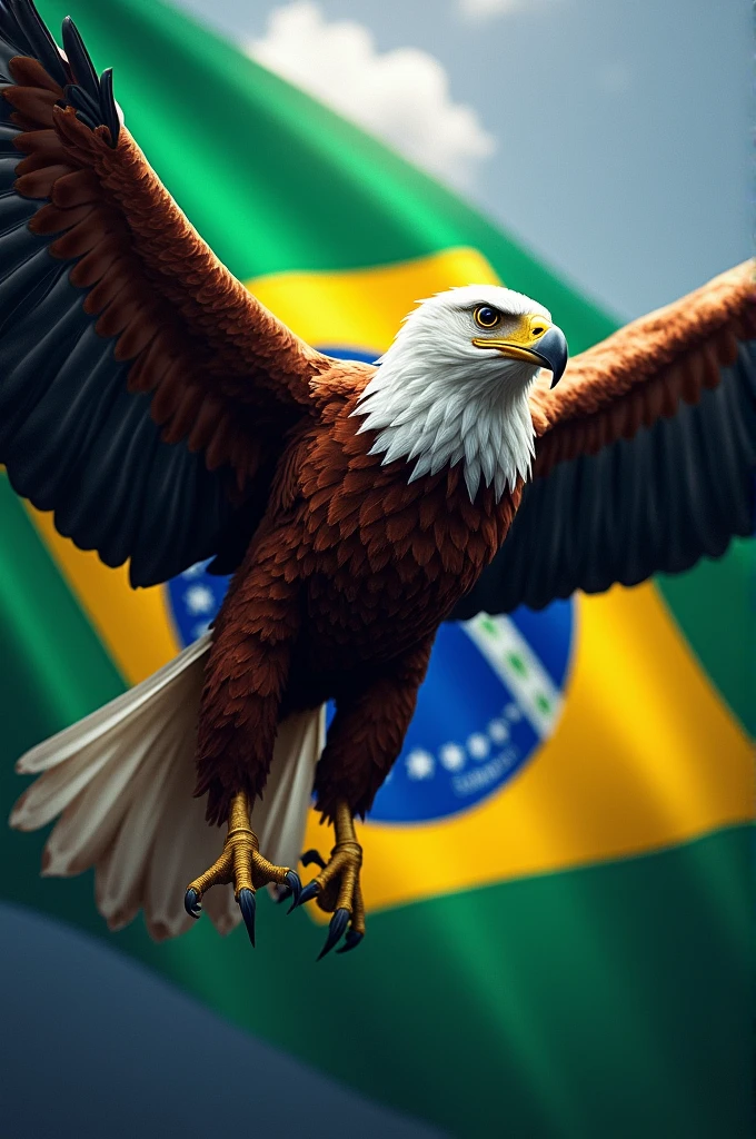 Eagle with the flag of the state of Minas Gerais behind 