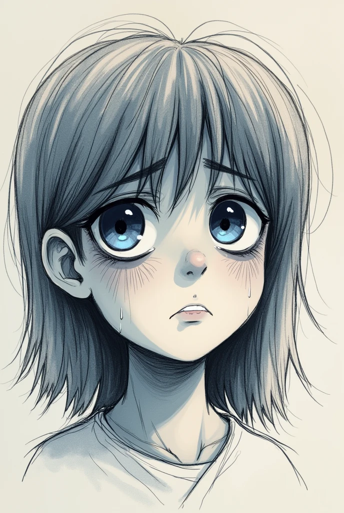 Sketch of a sad face:Start by drawing a face with sad eyes. Draw the eyes to look like they are crying, and use thin lines to convey a somber feeling. Add small details like tears rolling down to make the high school student look realistic.:On the left side of the face, a sketch of a student engaging in a challenging activity, such as preparing for a test or completing a study-related task, details such as books, paper, or pens are added, suggesting that learning combines both elements.:Try sketching both images together in the same space, connecting the student&#39;s eyes to the crying eyes. To help the image convey the overwhelming feeling both convey, add shadows and details.:Use solid and thin lines to create shadows, add depth to the image and create realism. Use color tones.:Even though it&#39;s just a sketch, you can specify the color tones you want in the sketch, such as specifying where to use gray or where to use a dull blue.