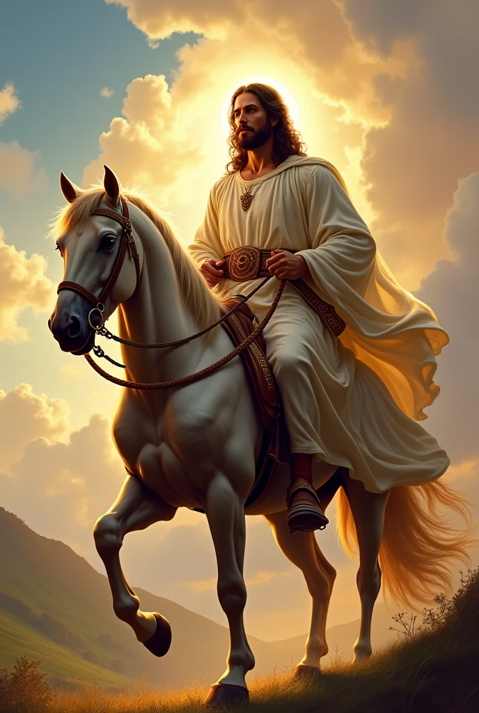 "Jesus is mounted on his horse. On the thigh of his horse is written: King of kings, Lord of lords."