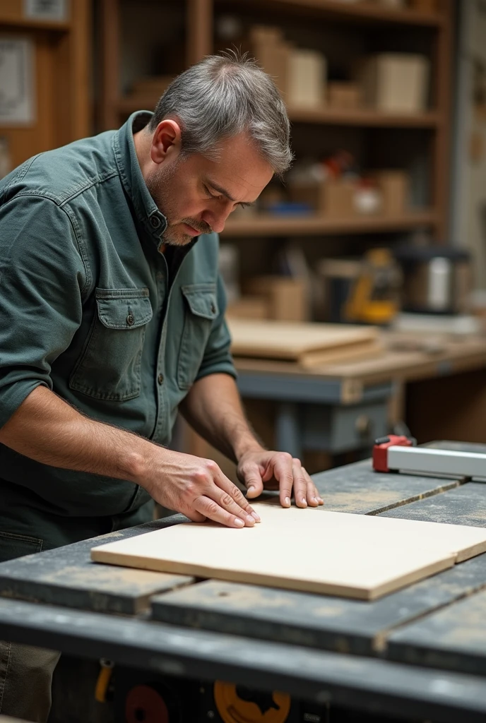 Person cutting 15x15cm ceramic tile with porcelain table saw