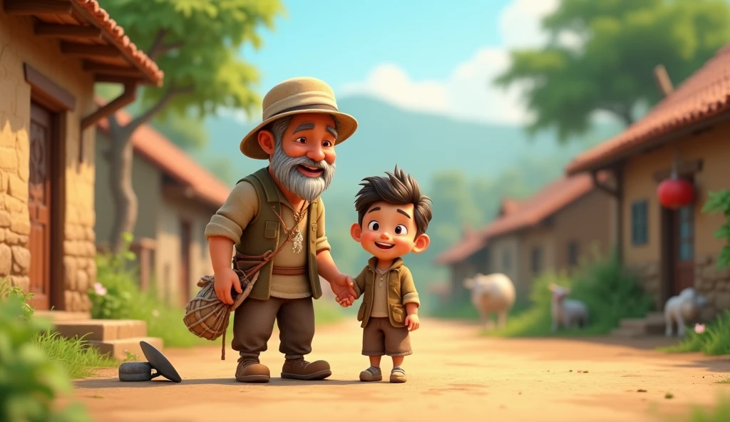 एक छोटे से गांव में एक गरीब आदमी अपने छोटे बेटे के साथ रहता था।।3d cartoon images 