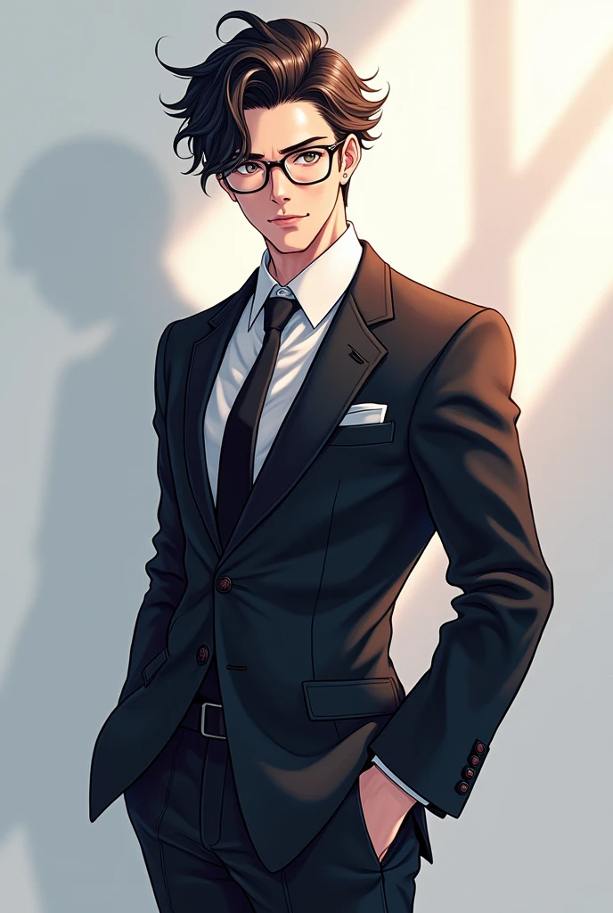 Male suit glasses standing pose cool anime idol smile