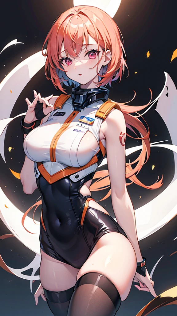 (seductive:1.1), Extreme detail, Masterpiece, Best Quality, Beautiful, High-res image, Perfect lighting, Perfect body, Perfect hands, Perfect fingers, Perfect legs, Perfect face, Extremely detailed, 8k resolution, Very delicate and beautiful, Manga style, 1 Girl, Solo, Sexy, astronaut, White skin, Pink eyes, orange short hair, provocative smile, Expression horny, Sexy thighs, wearing a tight and sexy uniform