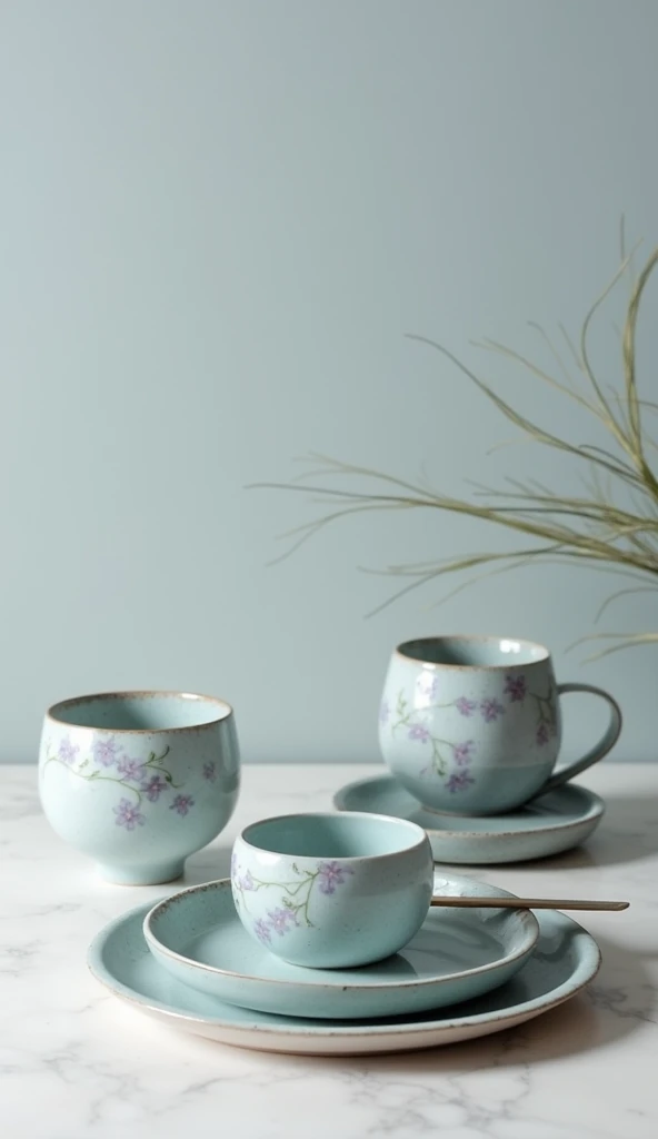overall shape:這套食器overall shape簡約優雅,Smooth and natural lines。The shape of each vessel is carefully designed,Reflecting clever proportions and balance。
Material texture:The utensils are made of high-quality ceramic material,Exquisite firing process。The surface shows a delicate texture,Texture is warm and smooth,Exudes the unique charm of elegant ceramics。
Color matching:This set of food utensils is painted in light blue、Lavender purple、Soft natural tones such as light gray are the main tone。Harmonious color matching,Create a fresh and elegant style。
decorative elements:部分器皿的表面點綴有Exquisite的浮雕圖案或手繪花紋,artistic。Simple and elegant pattern design,Embellishing a bit of elegance。
overall coordination:Whether it's a dinner plate、Tableware,Or a wine glass, etc.,The shapes of each vessel are coordinated and unified,echo each other,form a harmonious whole。
User experience:pick up these utensils,Soft and moist to the touch,Flexible and natural operation。Gives a sense of elegance while dining、Comfortable experience。
generally,This set of ceramic tableware is elegant、Exquisite、Elegance in one,無論是視覺效果還是User experience,Can provide people with high-quality dining experience。It’s sure to be the finishing touch on the table。