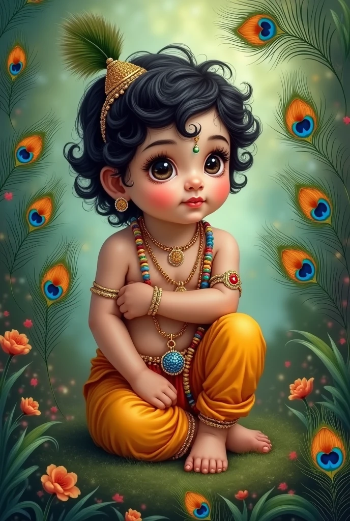 Little cute child krishna bhagwan with mor ke pankh