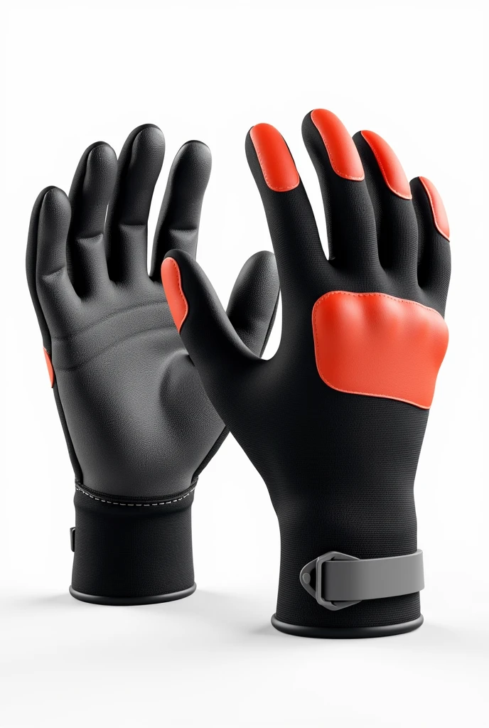 Design Brief: Create a highly realistic image of a pair of gloves, showcasing both the front and back views on a plain white background.
Front View: The palm area should feature reinforced padding, designed to withstand heavy wear and tear. This padding should have a detailed, textured, anti-slip surface to ensure a secure grip . The gloves should be ergonomically designed, with articulated segments in the four fingers and thumb to provide both flexibility and precision. Use color variations in the materials to differentiate functional areas—such as darker tones for the padded sections and lighter, breathable zones. The gloves should be crafted from durable yet breathable materials, such as synthetic leather and spandex, with realistic textures that convey comfort and long-lasting usability.
Back View: The back of the gloves should prominently feature a rubber patch, strategically placed over the knuckles and fingers to offer protection against impacts and abrasions. This rubber patch should enhance both the functionality and style of the gloves, with color accents that complement the overall design. Additional padding should be visible to provide enhanced protection, and the gloves should include an adjustable wrist closure, rendered in a way that looks secure and comfortable. Ensure the realistic appearance of the rubber, padding, and stitching.
Presentation: Present both the front and back views on a plain white background, with careful attention to realistic lighting, shadows, and material details. Emphasize the color contrasts, ergonomic design, and overall construction of the gloves, ensuring the four fingers and thumb are clearly defined and naturally positioned.