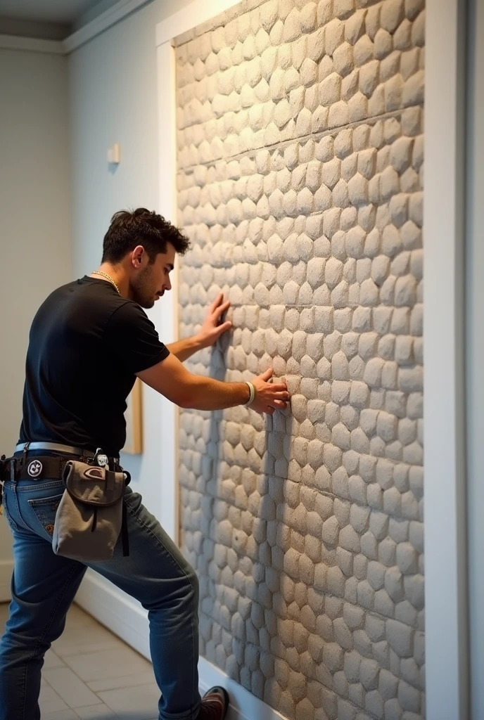 Laying tiles on a wall