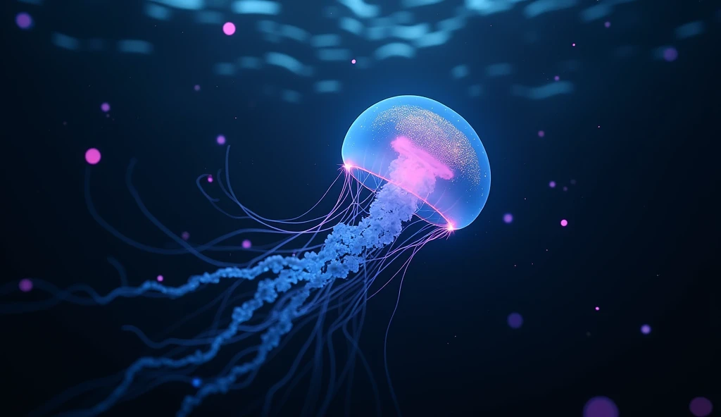 a beautiful bioluminescent jellyfish in the deep dark sea, ethereal glowing lights spread through the ocean, surreal, highly detailed, cinematic, dramatic lighting, vibrant colors, realistic, photorealistic, masterpiece, 8k