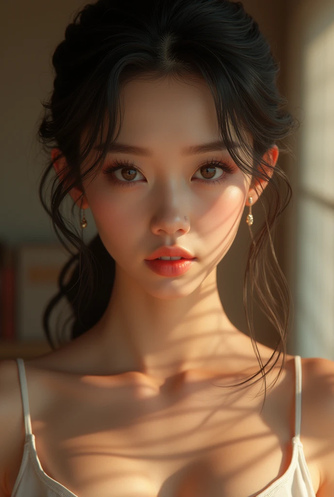 a beautiful korean girl, realistic detailed face, extremely detailed eyes and face, long eyelashes, oily skin, ultra big breasts, full body view,
nose pierced, ultra-realistic, 8k, highly detailed, intricate details, cinematic lighting, warm color tones, masterpiece, photorealistic, hyper-realistic, dramatic lighting, volumetric lighting, chiaroscuro, oil painting, vibrant colors, soft focused background