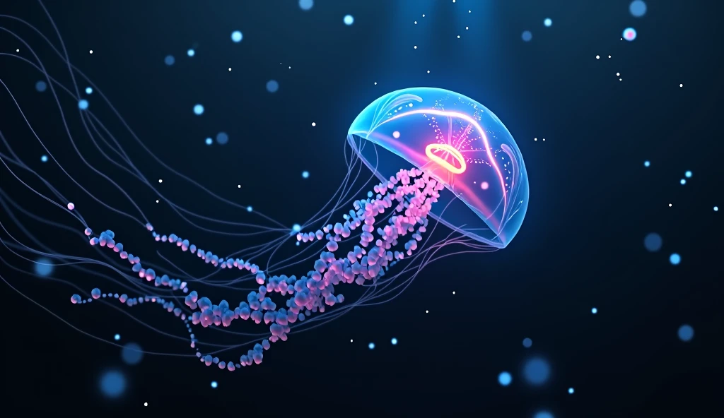 a beautiful bioluminescent jellyfish in the deep dark sea, ethereal glowing lights spread through the ocean, surreal, highly detailed, cinematic, dramatic lighting, vibrant colors, realistic, photorealistic, masterpiece, 8k