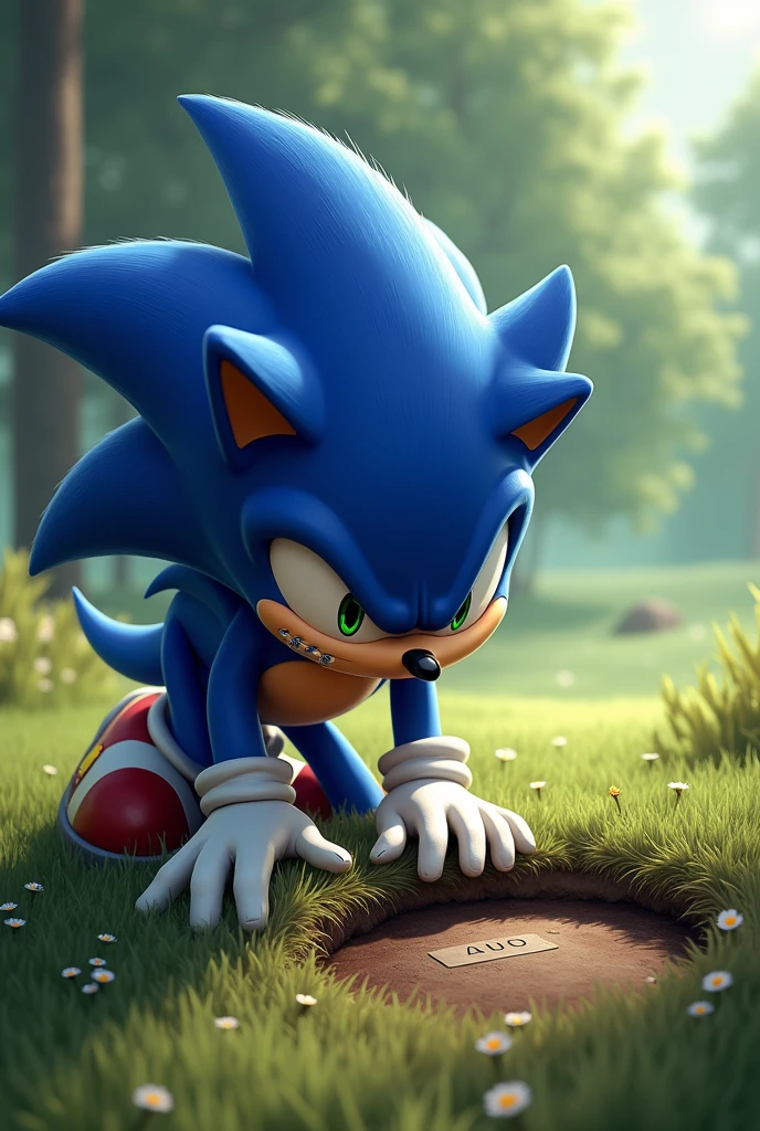 Sonic cries over Tails' grave