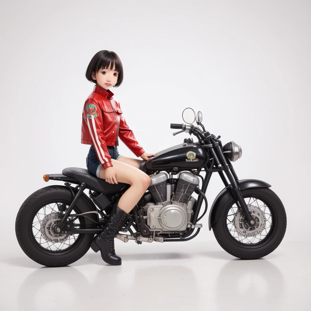 (磁器people形:1.2)、(陶磁器people形:1.2)、(Ride a classic motorcycle:1.2 )、(Vintage Bikes、Bluff Superior SS100)、美しい若い日本people女性、Beautiful Face, Black Hair, Short Bob Hair, Red classic leather jacket、leather shorts、boots、goggles、Take a photo of the entire bike、(people々々And the size balance of the motorcycle is our number one priority.:1.2)、Blur the background、((No background))、((White Background))、((Plain background))、((No logo))、(Highest quality、High resolution、masterpiece)、(3d)、4K、8k、wallpaper、