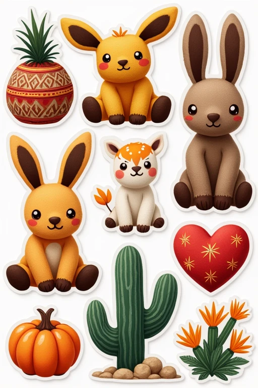 Create cute stickers of cute stuffed New Mexican 