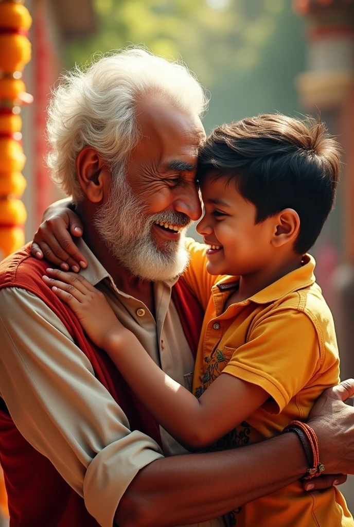 Bollywood movie poster. Grandfather and grandson. Grandson  and grandfather 5. Movie name  ' Happy Birthday '.